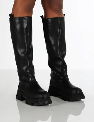 Genius Black Knee High Platform Chunky Sole Boots