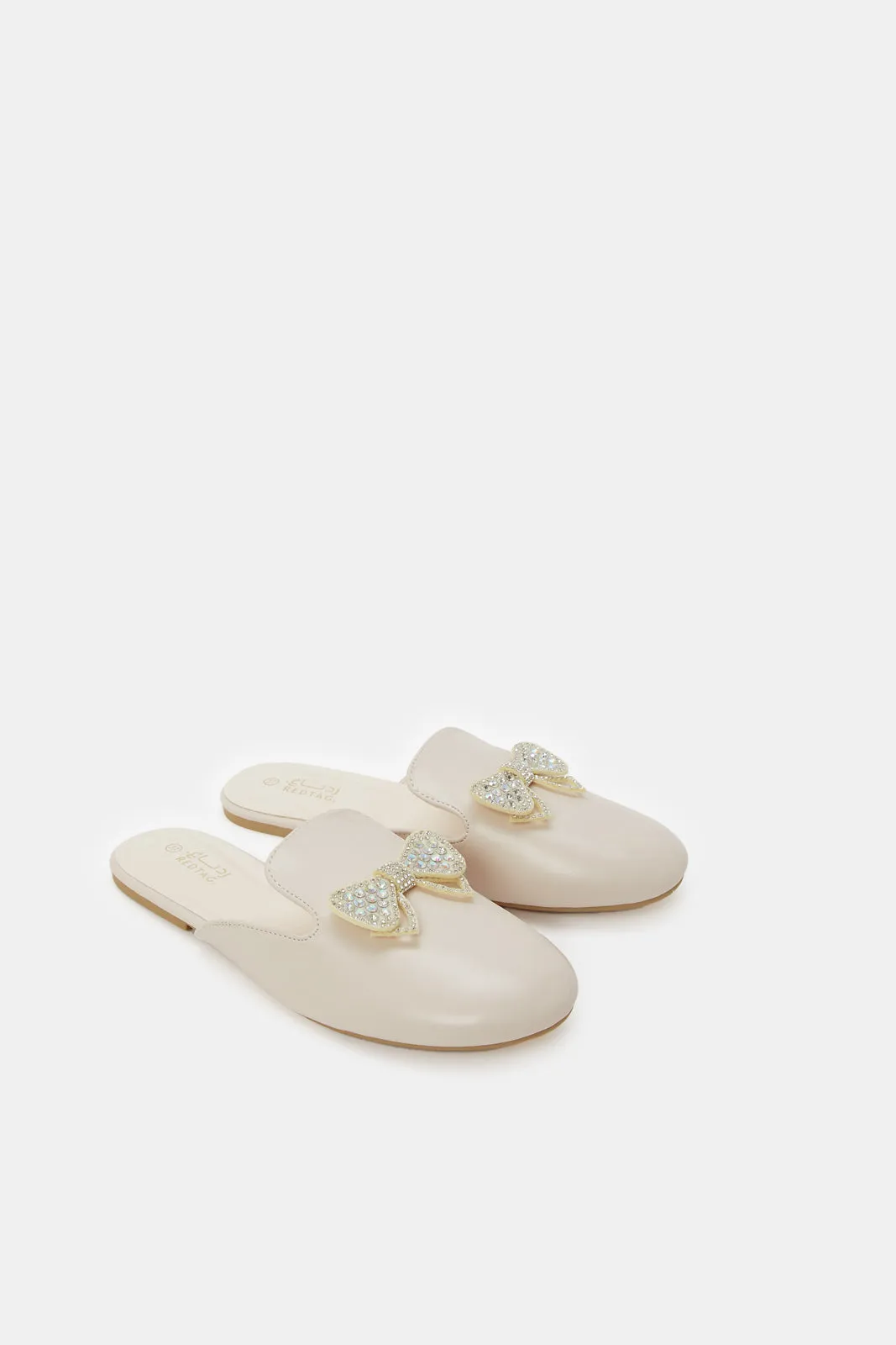 Girls Beige Bow Mule