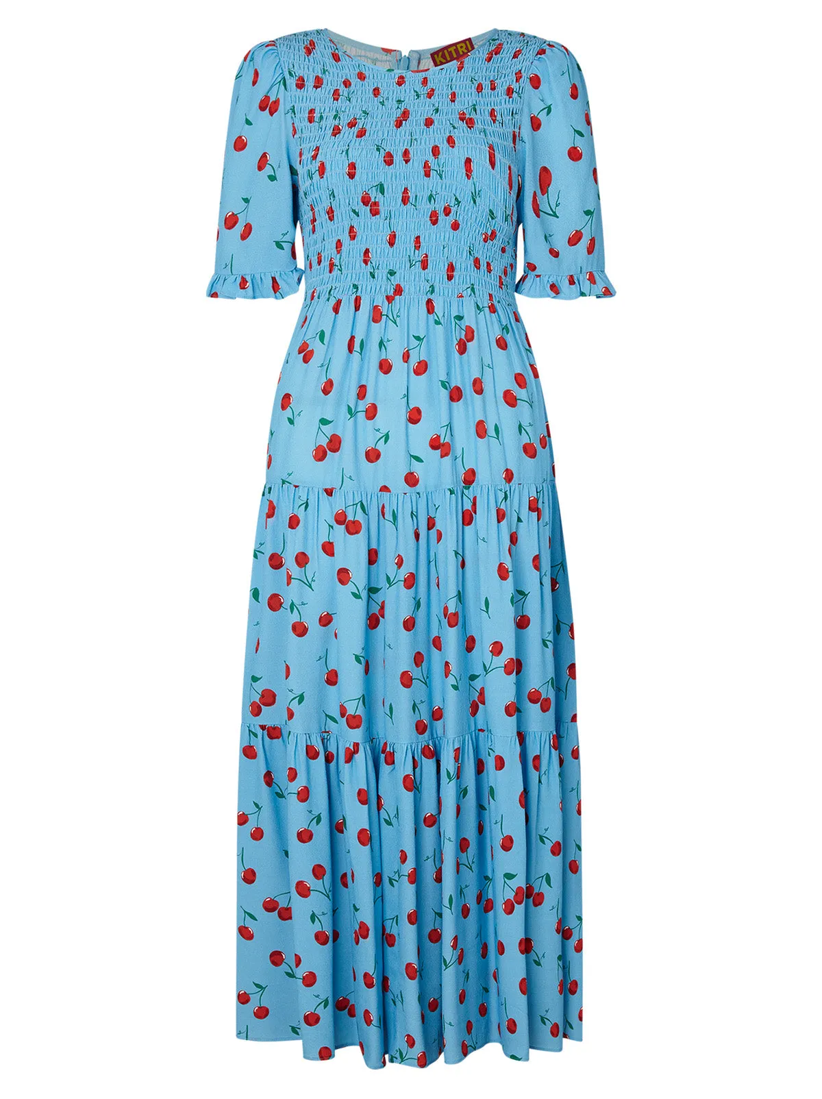 Gracie Blue Cherry Shirred Dress