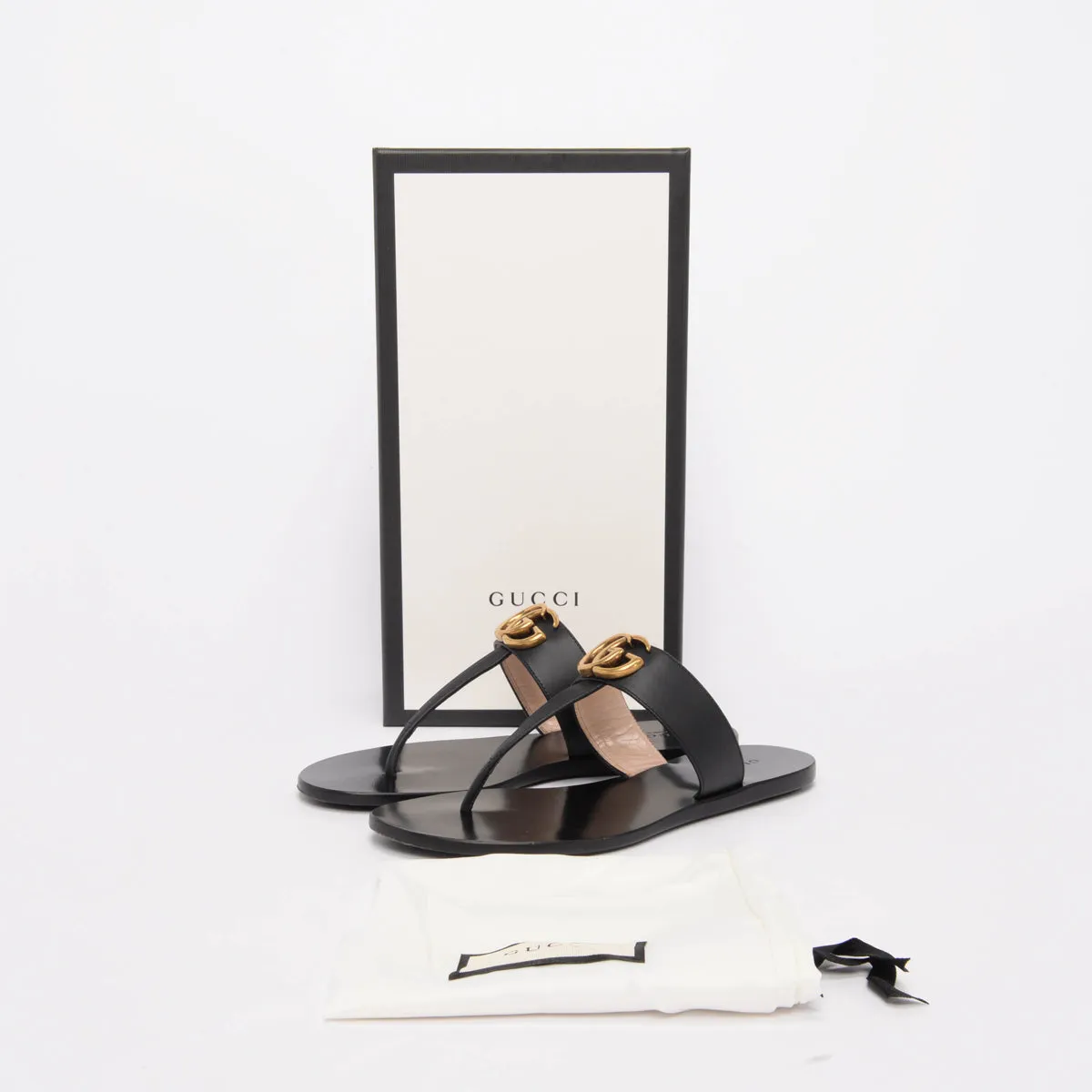 Gucci Black Leather Lifford Thong Sandals 36.5