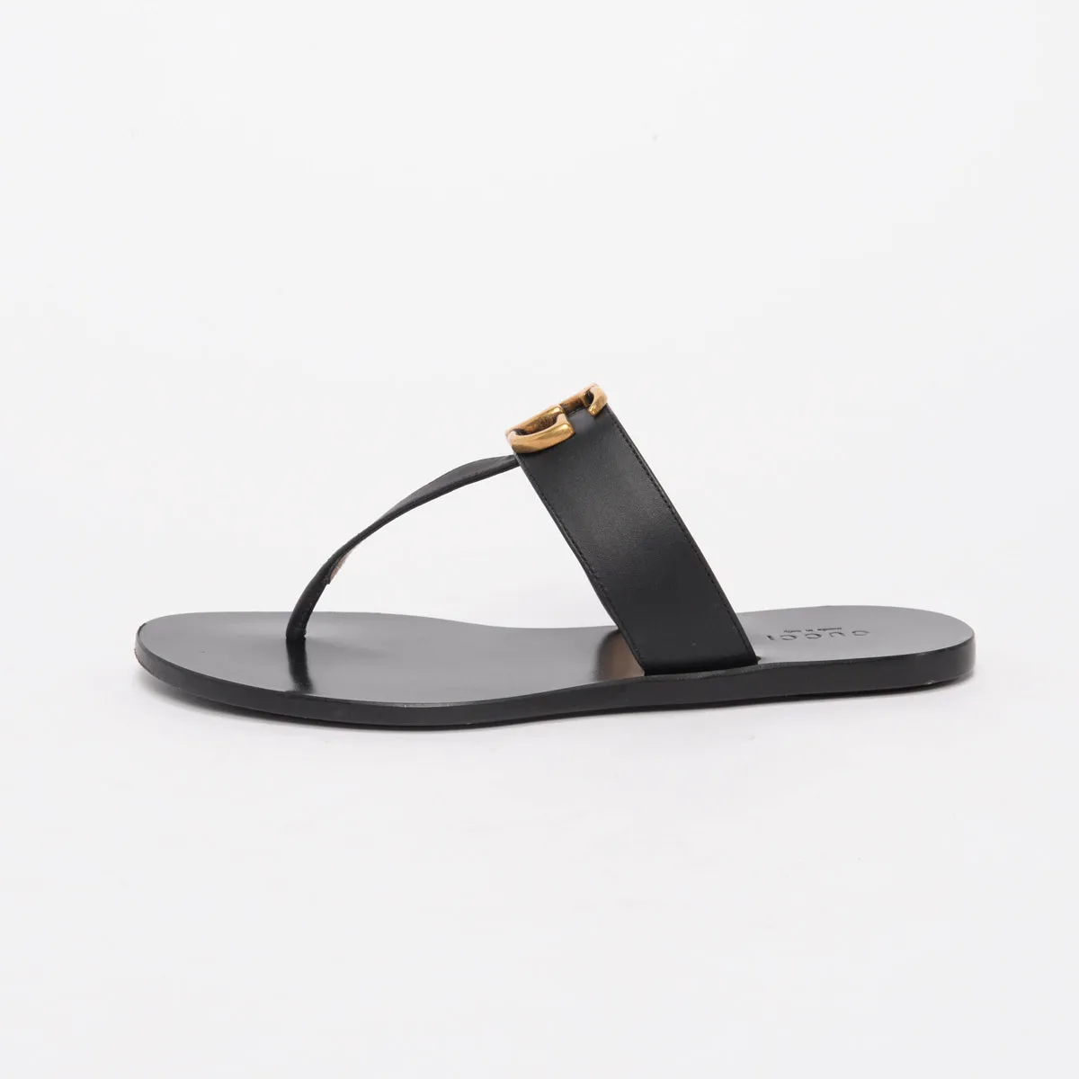 Gucci Black Leather Lifford Thong Sandals 36.5