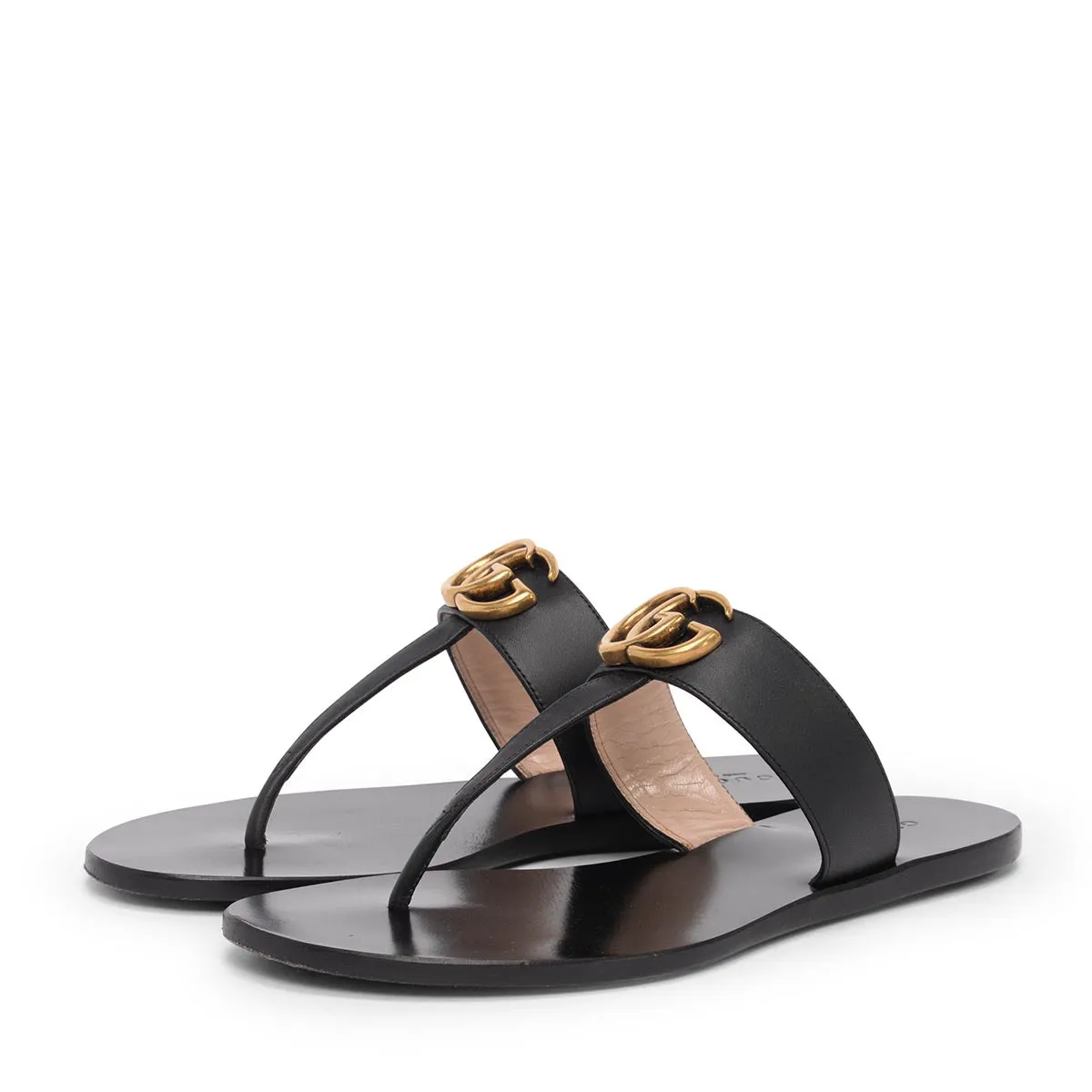 Gucci Black Leather Lifford Thong Sandals 36.5