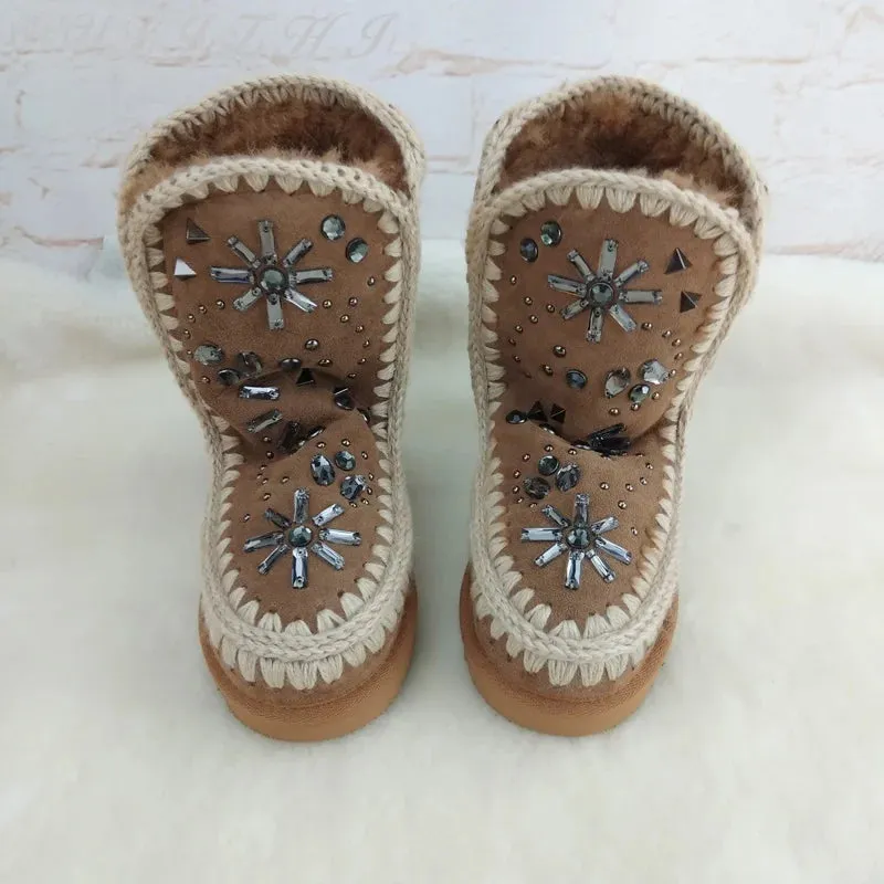 Handmade Plush Crystal Fur Boots