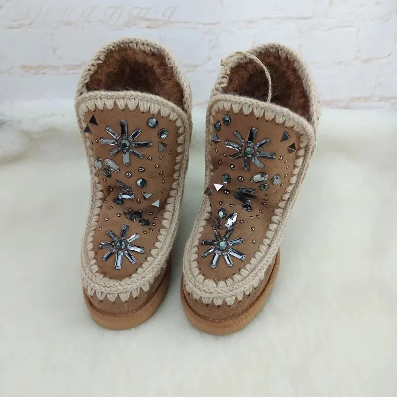 Handmade Plush Crystal Fur Boots