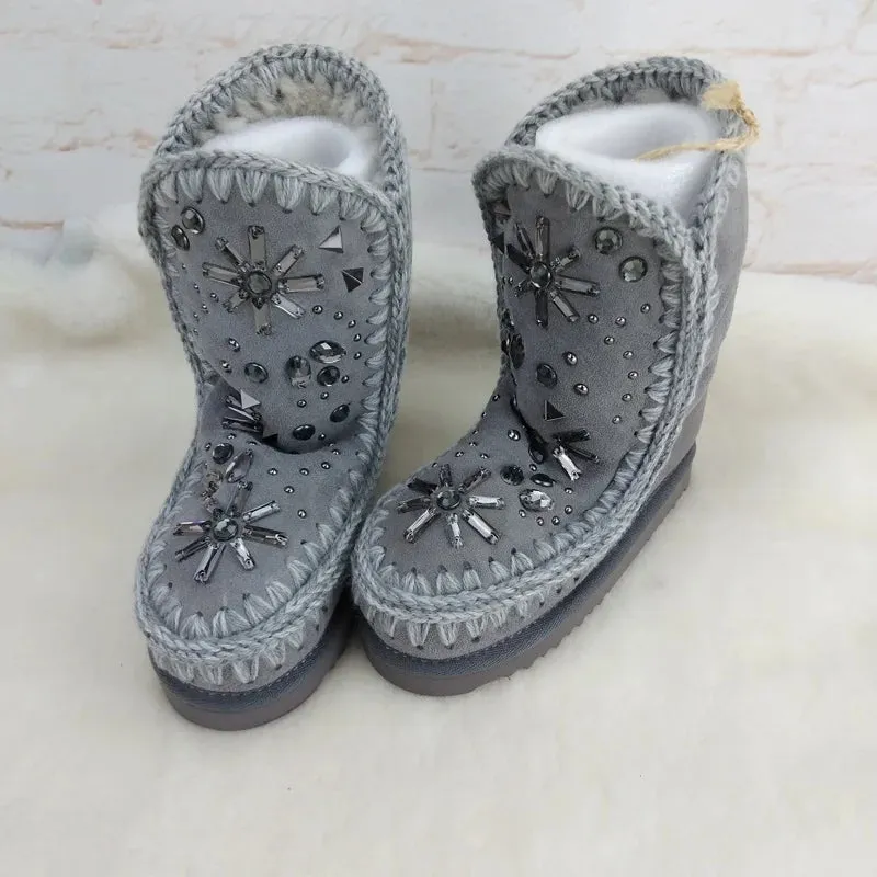 Handmade Plush Crystal Fur Boots