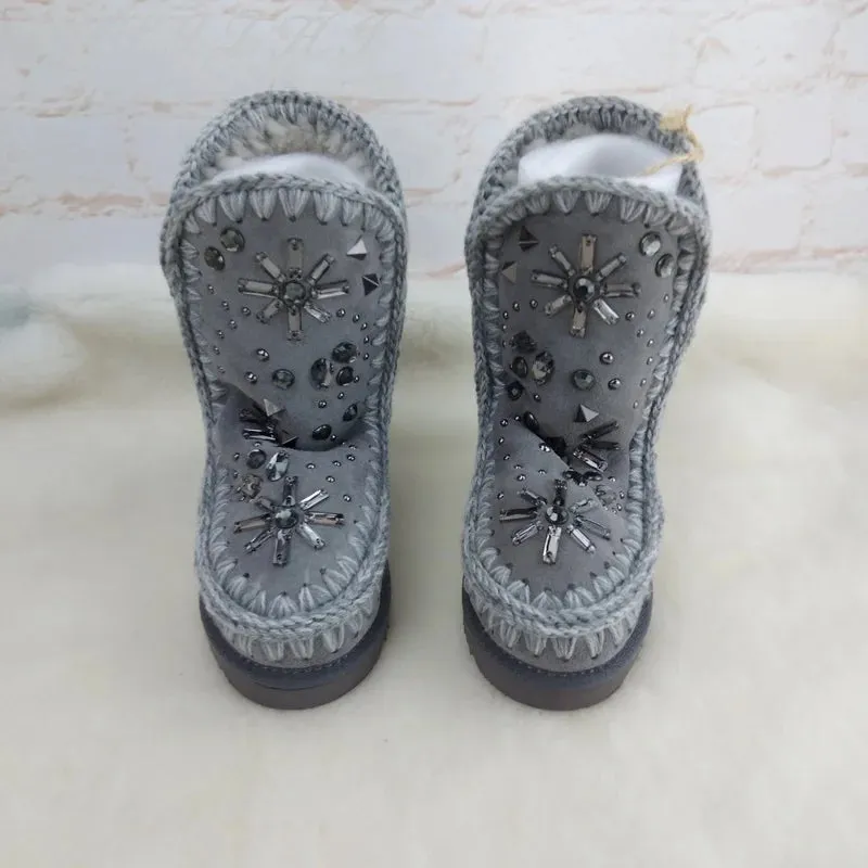 Handmade Plush Crystal Fur Boots