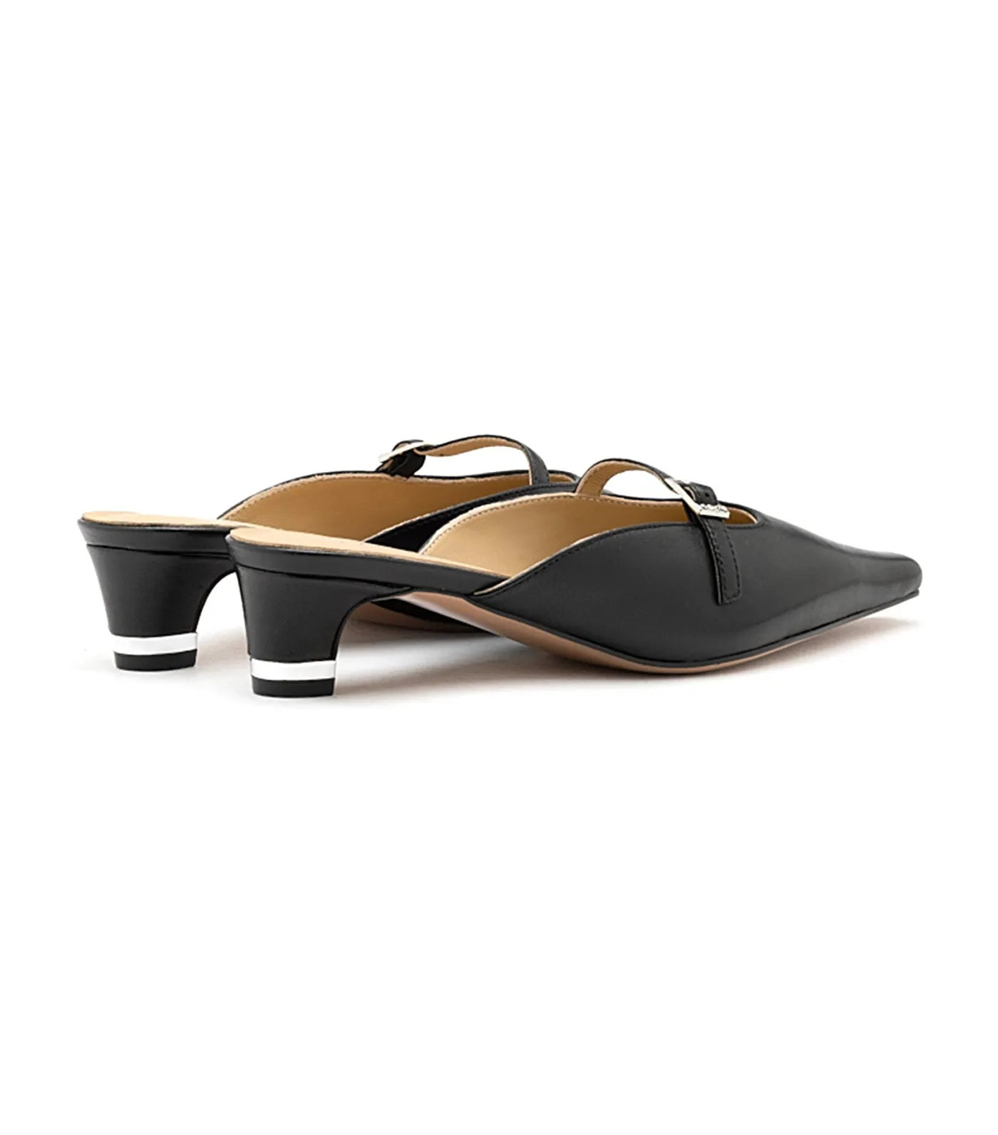 Hera Buckle Strap Heel Mules Black