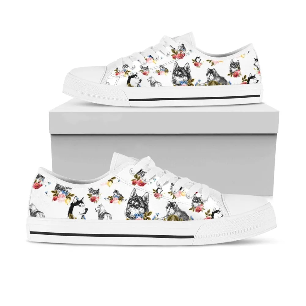 Husky White Low Top Shoes - Stylish And Reliable Footwear, Dog Printed Shoes, Canvas Shoes For Men, Women