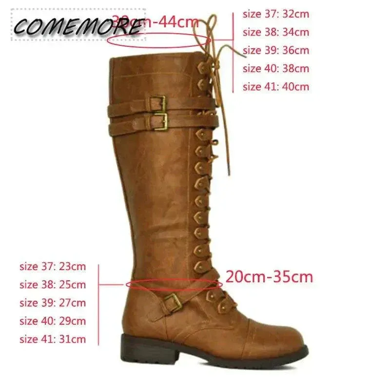 Knee High Boots for Women: Sexy Steampunk PU Retro Buckle Woman Boots