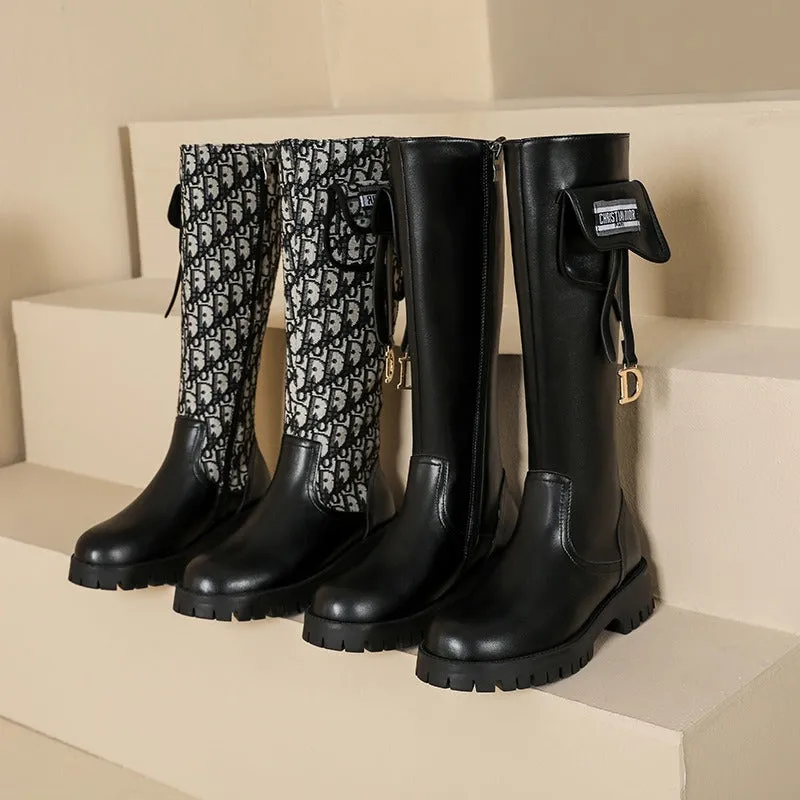 Knee Length Boots For Women's New Thick Soled Chelsea Boots Show Thin And Tall Cavalry Boots With Flat Sole