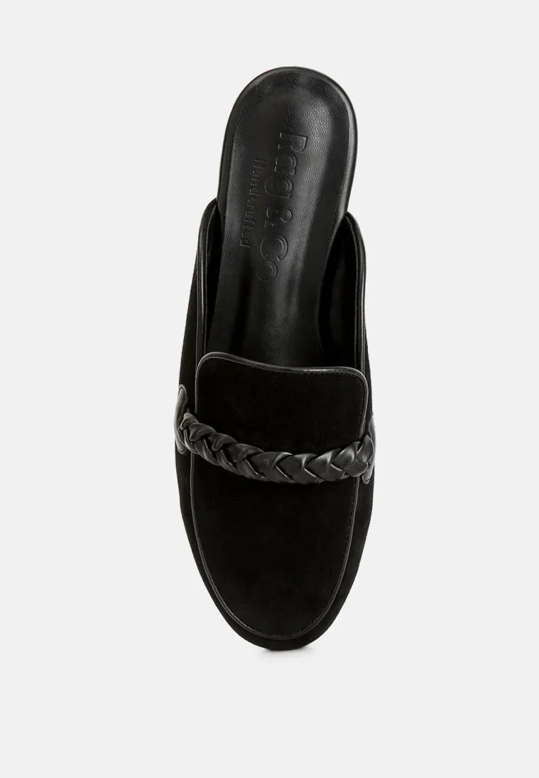 Lavinia Suede Leather Braided Detail Mules In Black