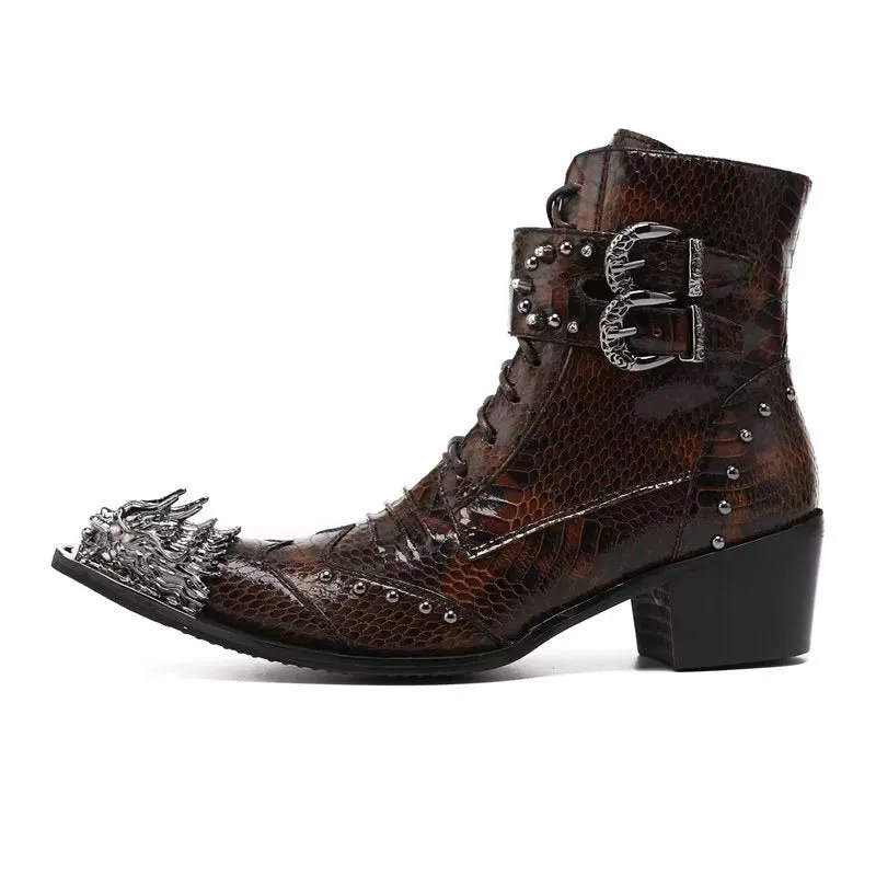 LeatherLux Exotic Embossed Chic Dress Boots