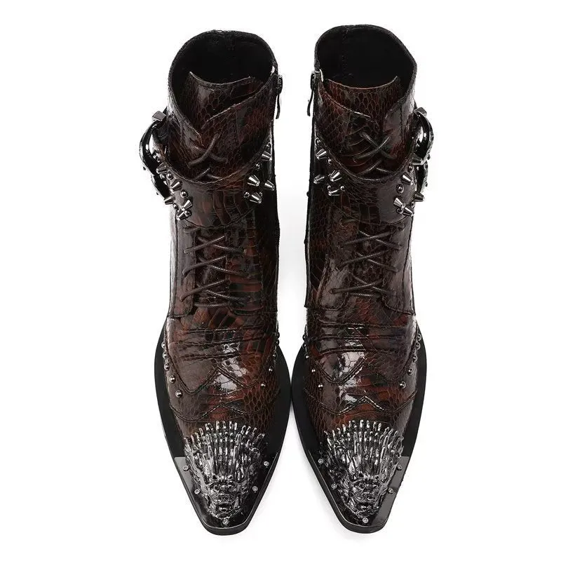 LeatherLux Exotic Embossed Chic Dress Boots