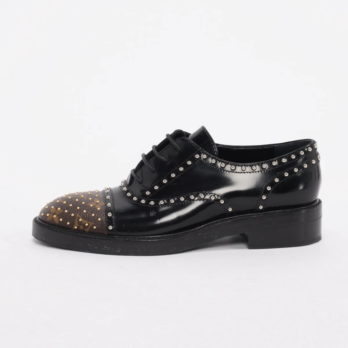 Louis Vuitton Black Monogram Studded Lace Up Shoes 37