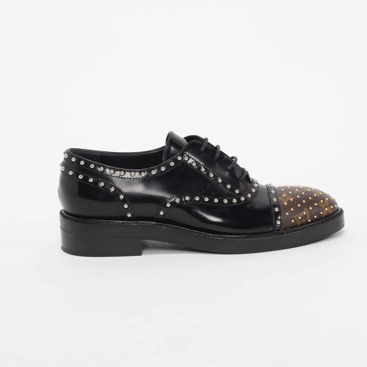 Louis Vuitton Black Monogram Studded Lace Up Shoes 37