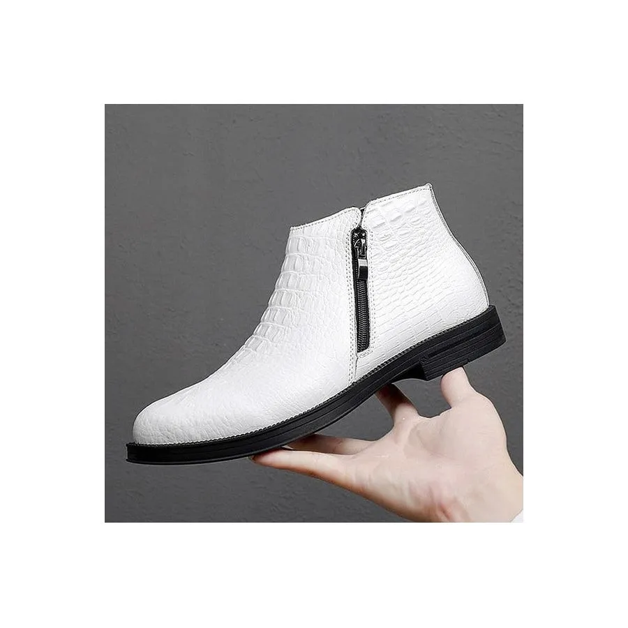 Luxury CrocLeather Fur-Trimmed Trendy Men's Boots