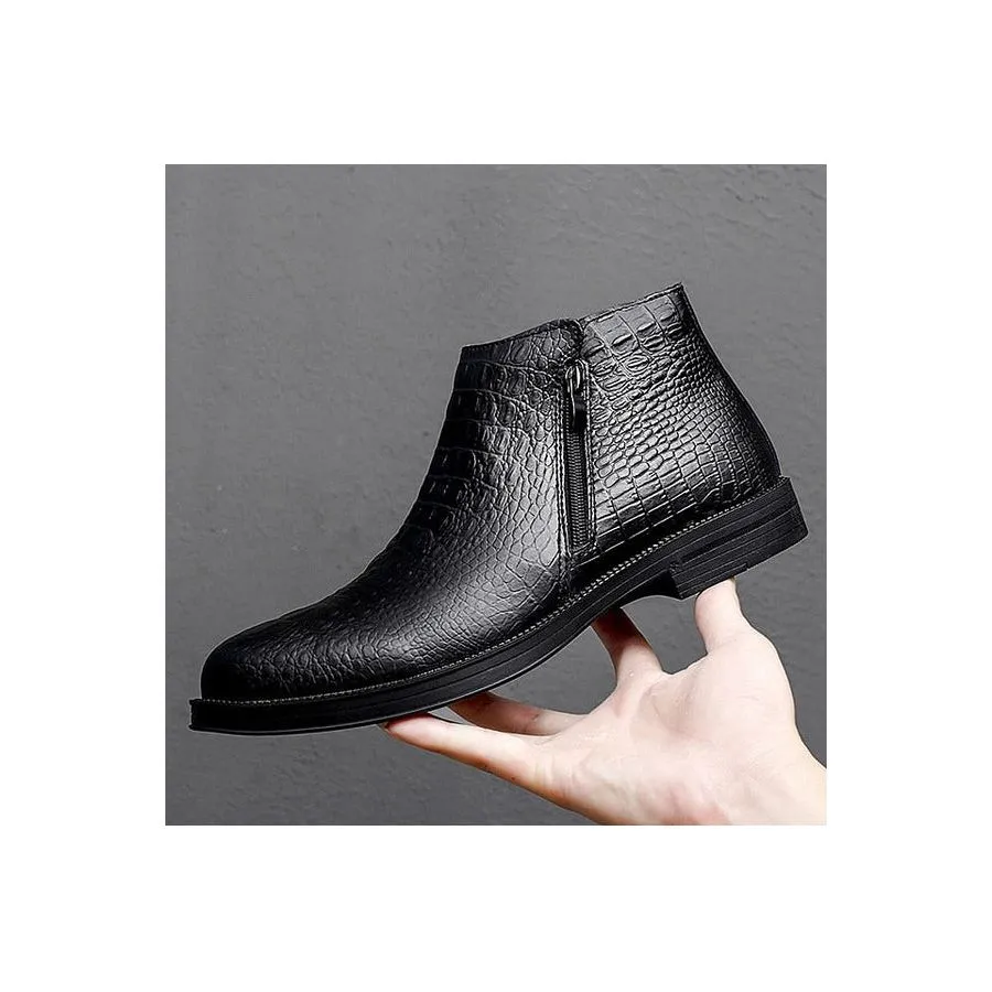 Luxury CrocLeather Fur-Trimmed Trendy Men's Boots