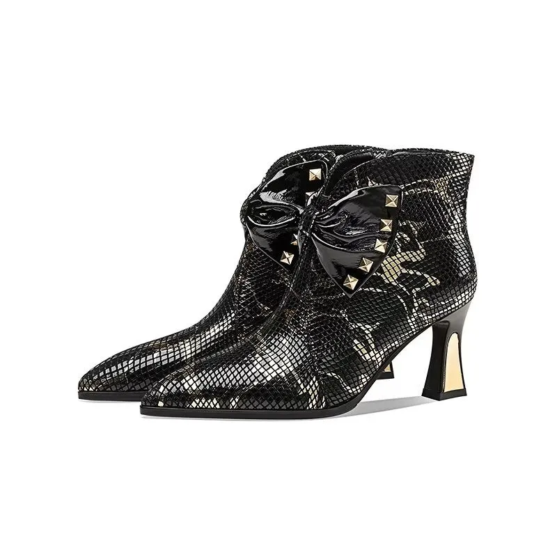 Luxury Serpent-Texture Elegant Heeled Boots