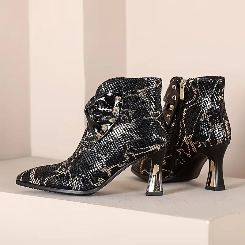 Luxury Serpent-Texture Elegant Heeled Boots