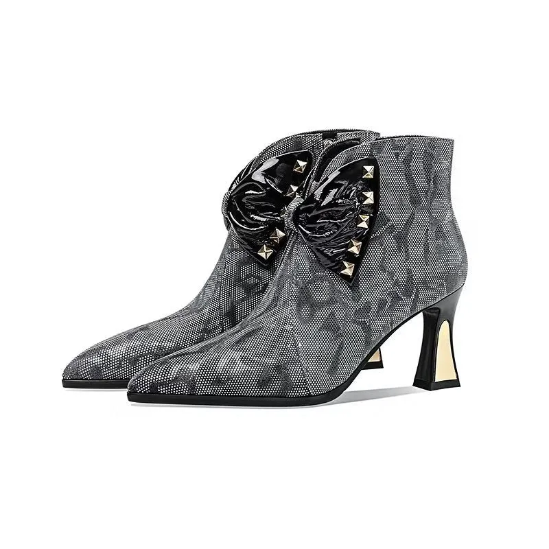 Luxury Serpent-Texture Elegant Heeled Boots