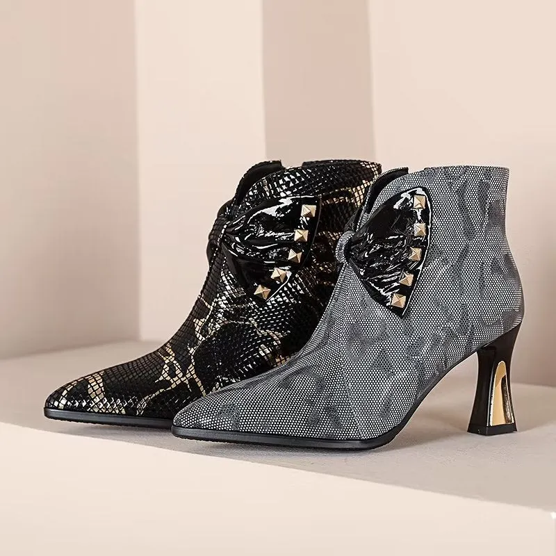 Luxury Serpent-Texture Elegant Heeled Boots