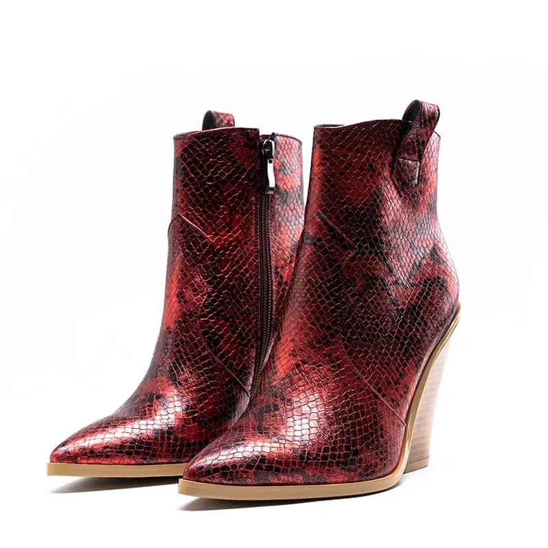 Luxury Snake Print Western High Heel Boots