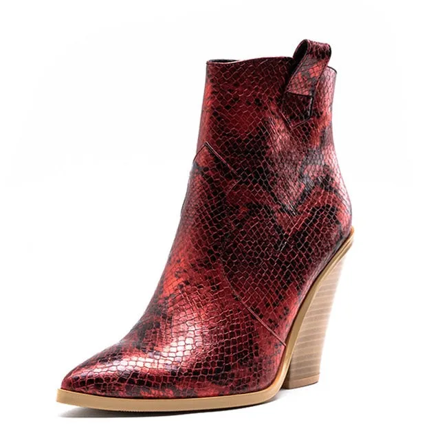 Luxury Snake Print Western High Heel Boots