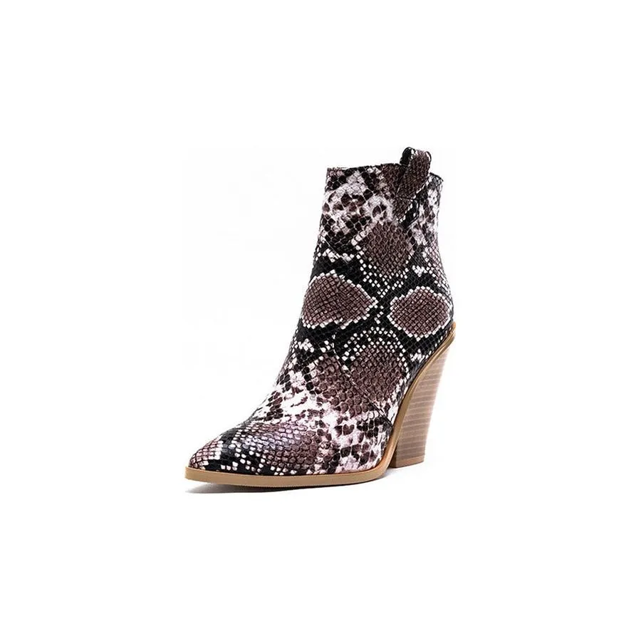 Luxury Snake Print Western High Heel Boots