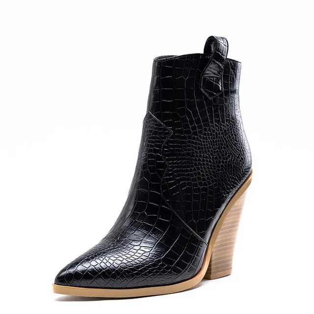 Luxury Snake Print Western High Heel Boots