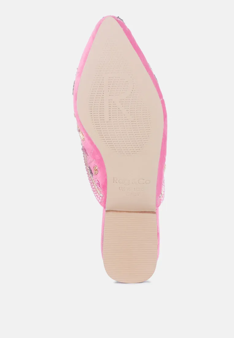 MARCELLA Pink Embroidered Mules