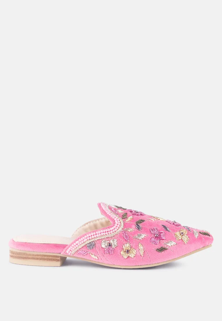 MARCELLA Pink Embroidered Mules