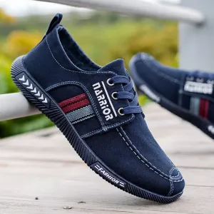 Men Side Stripe Washed Denim Canvas Shoes