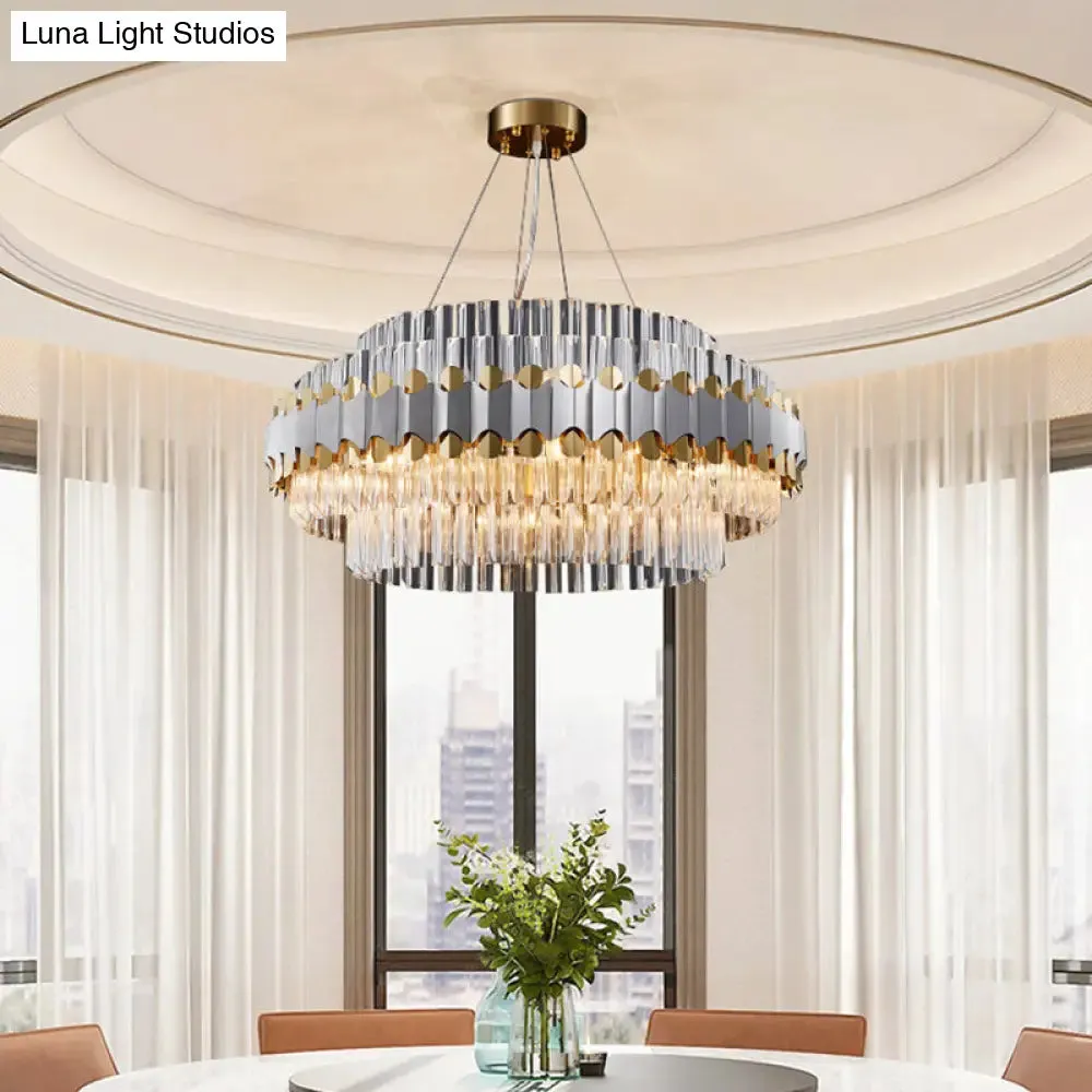 Modern Crystal Pendant Light with Clear Round Ceiling Mount - 12 Heads, Gold Finish - Ideal for Restaurants