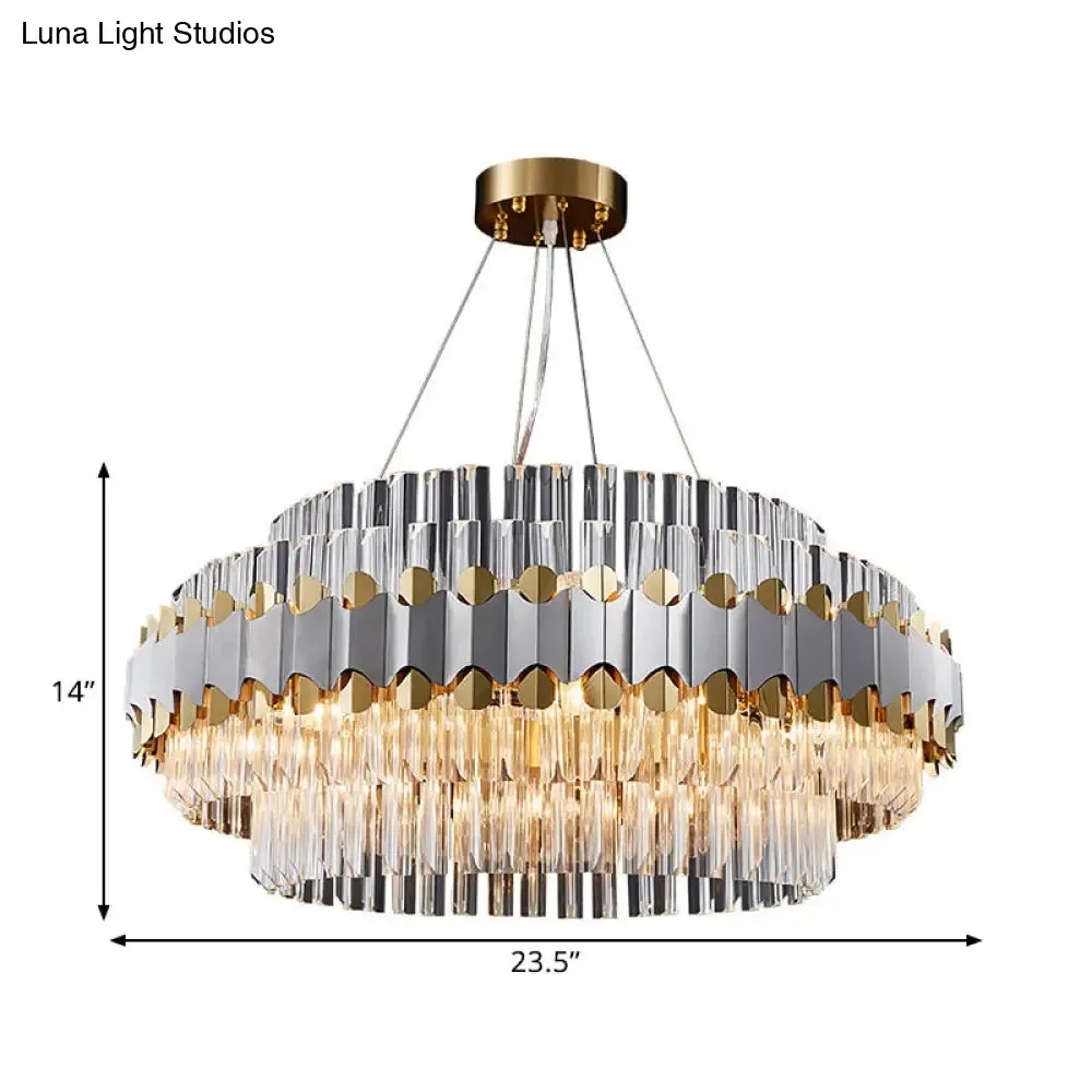 Modern Crystal Pendant Light with Clear Round Ceiling Mount - 12 Heads, Gold Finish - Ideal for Restaurants