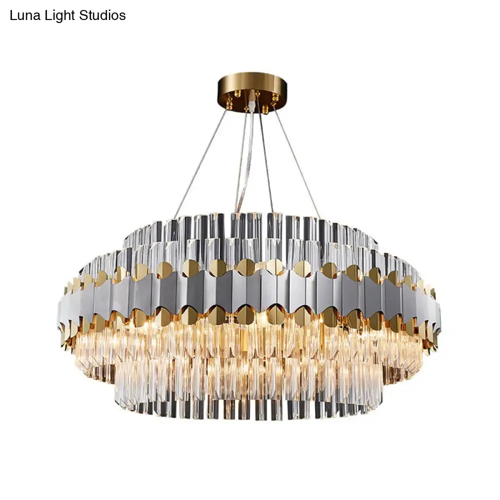 Modern Crystal Pendant Light with Clear Round Ceiling Mount - 12 Heads, Gold Finish - Ideal for Restaurants