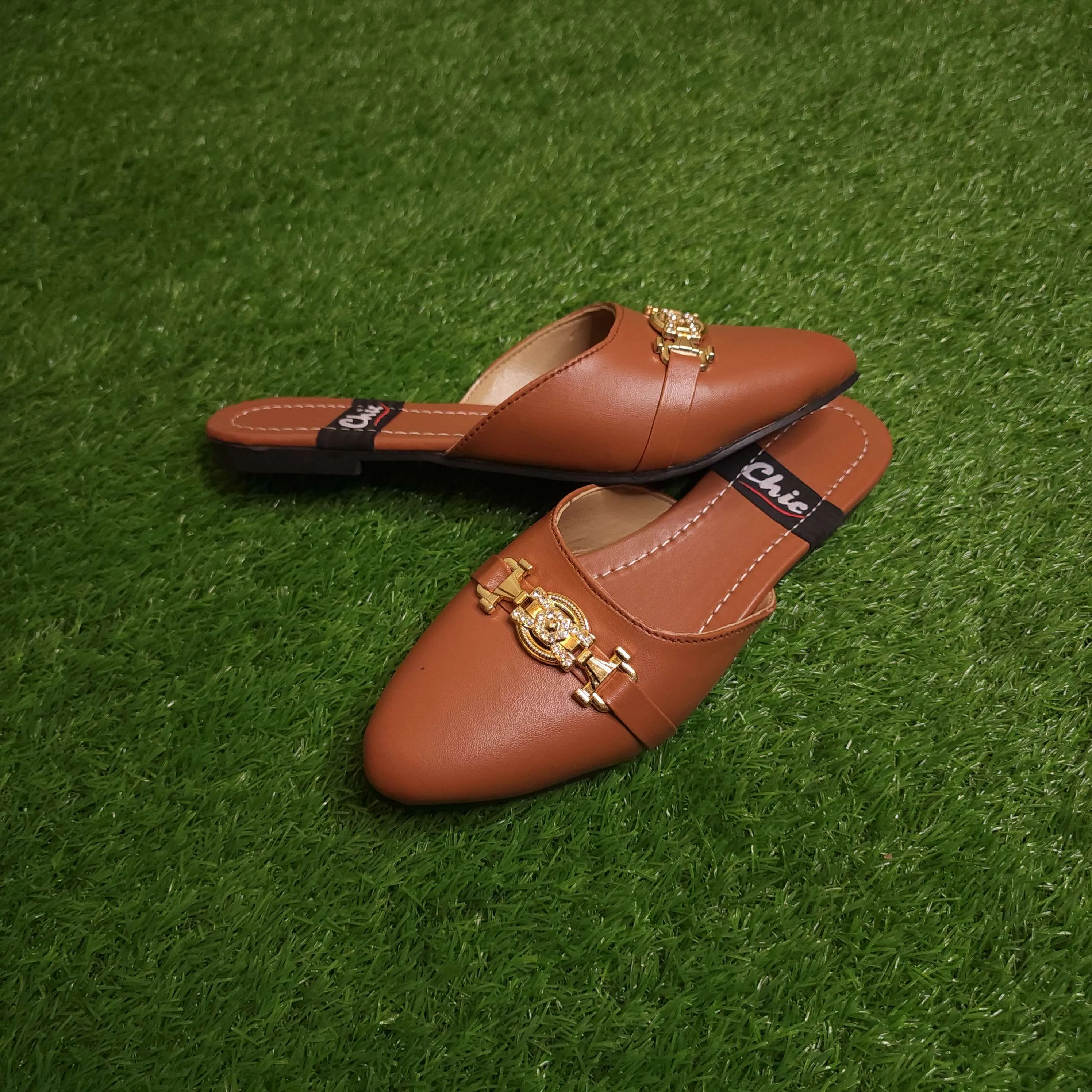 Mustard Buckle Mules In Flat Sole