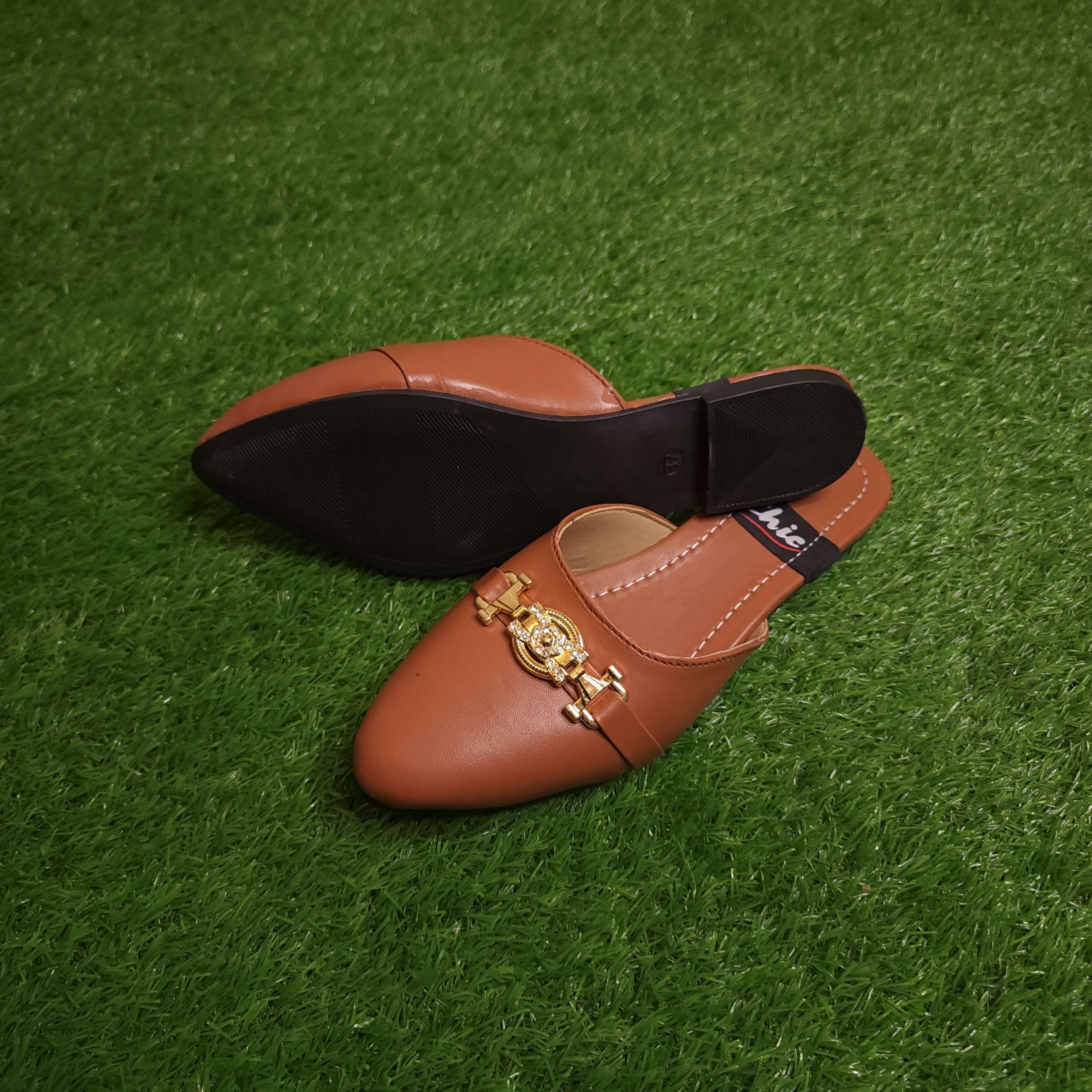 Mustard Buckle Mules In Flat Sole