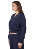 NIA Navy Cropped Notched Sweatshirt