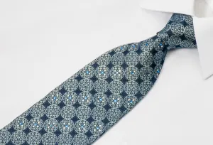 Nina Ricci Silk Necktie Medallions On Blue With Crystal Rhinestones