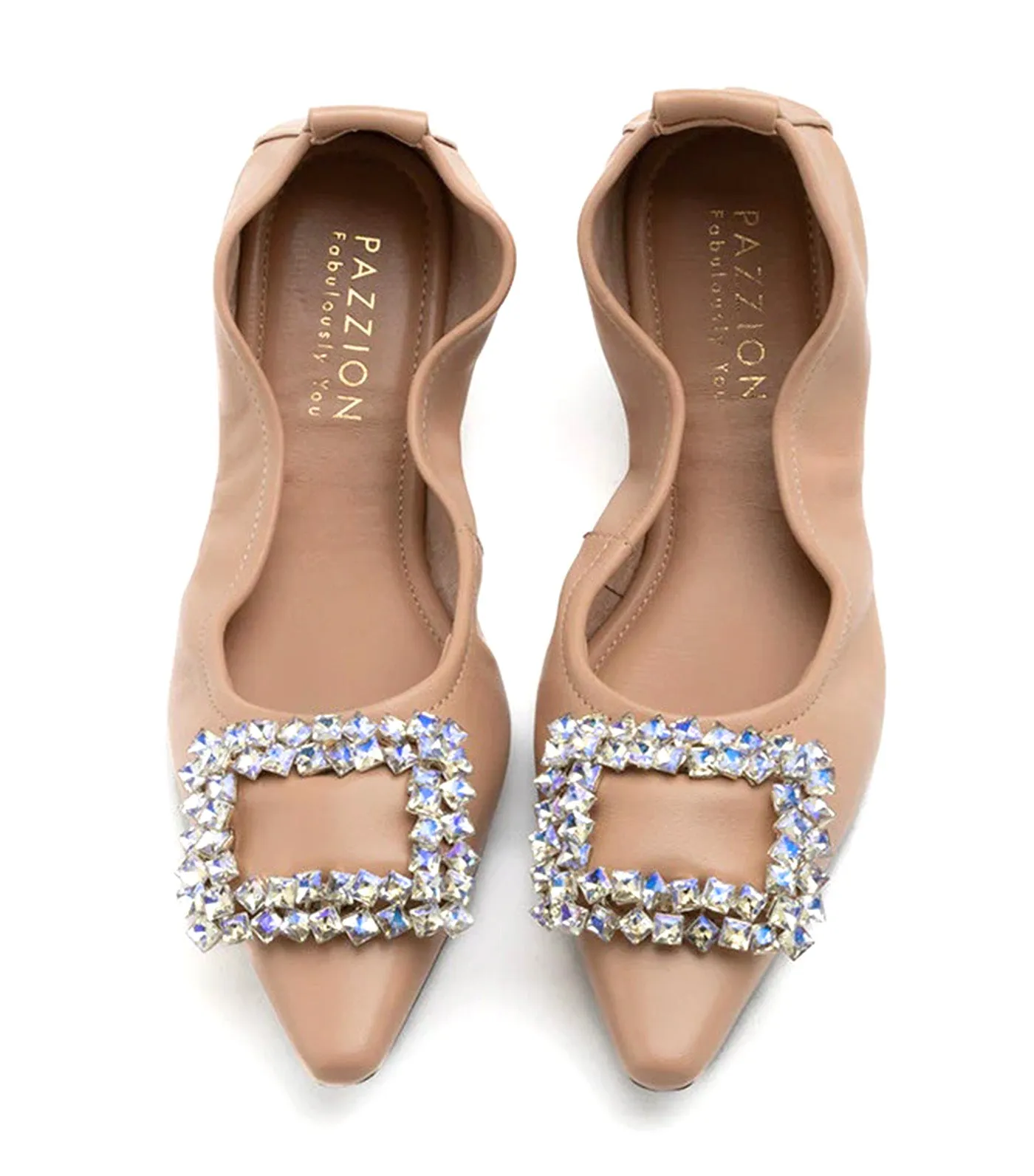 Odessa Embellished Buckle Foldable Flats Almond