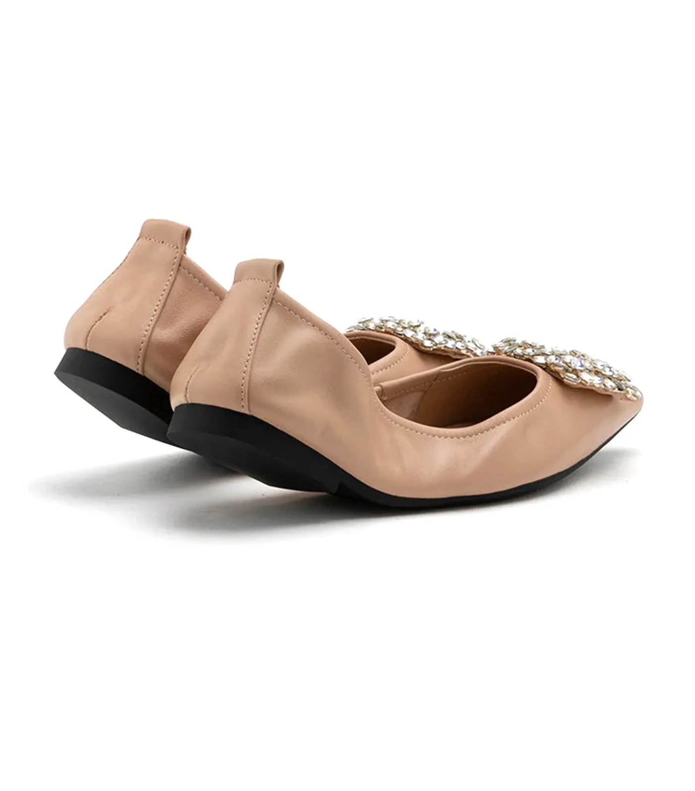 Odessa Embellished Buckle Foldable Flats Almond