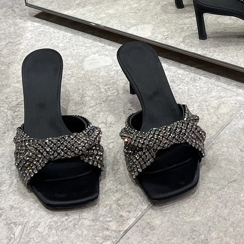 Open Toe Rhinestone Mules