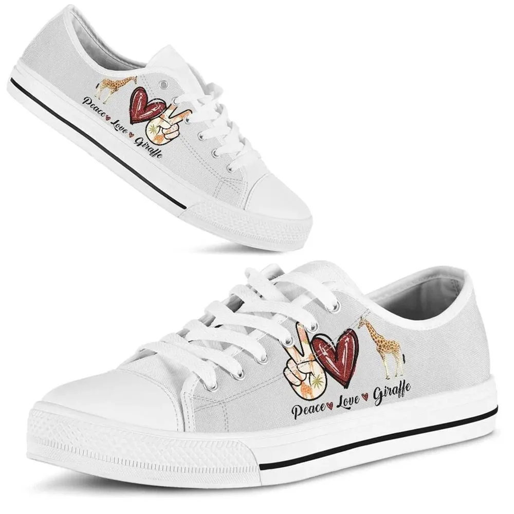 Peace Love Giraffe Sign Low Top Shoes, Animal Print Canvas Shoes, Print On Canvas Shoes