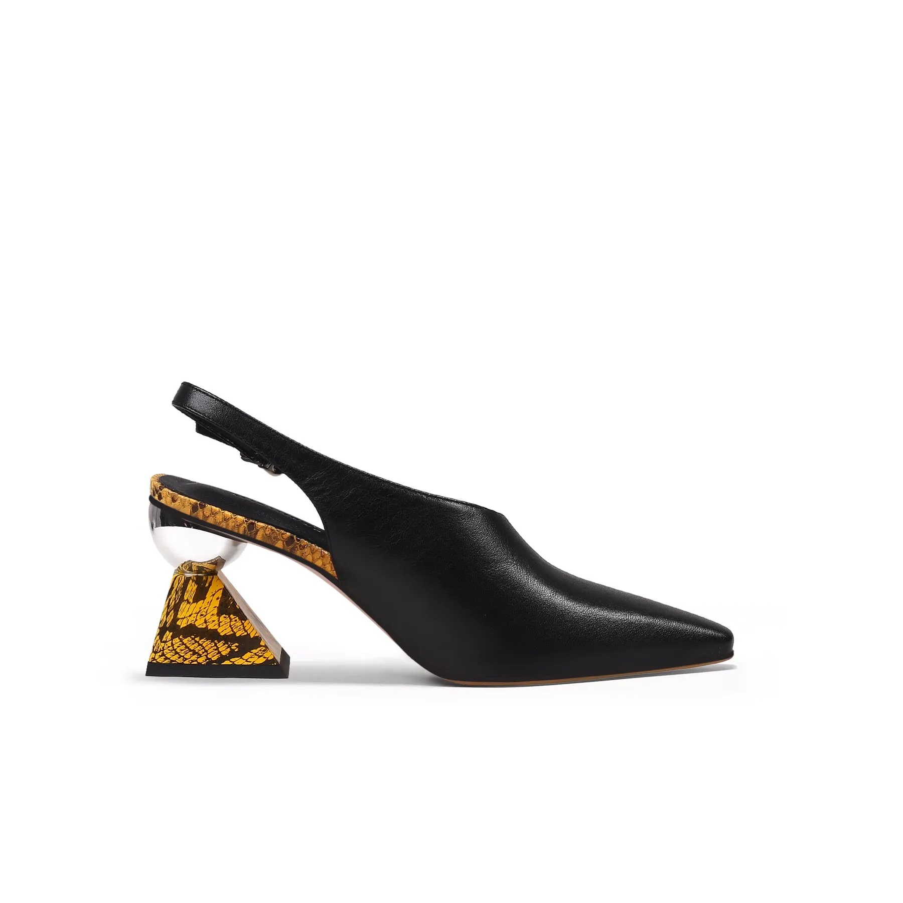 Pointed Toe Slingback Geometric Heel Mules