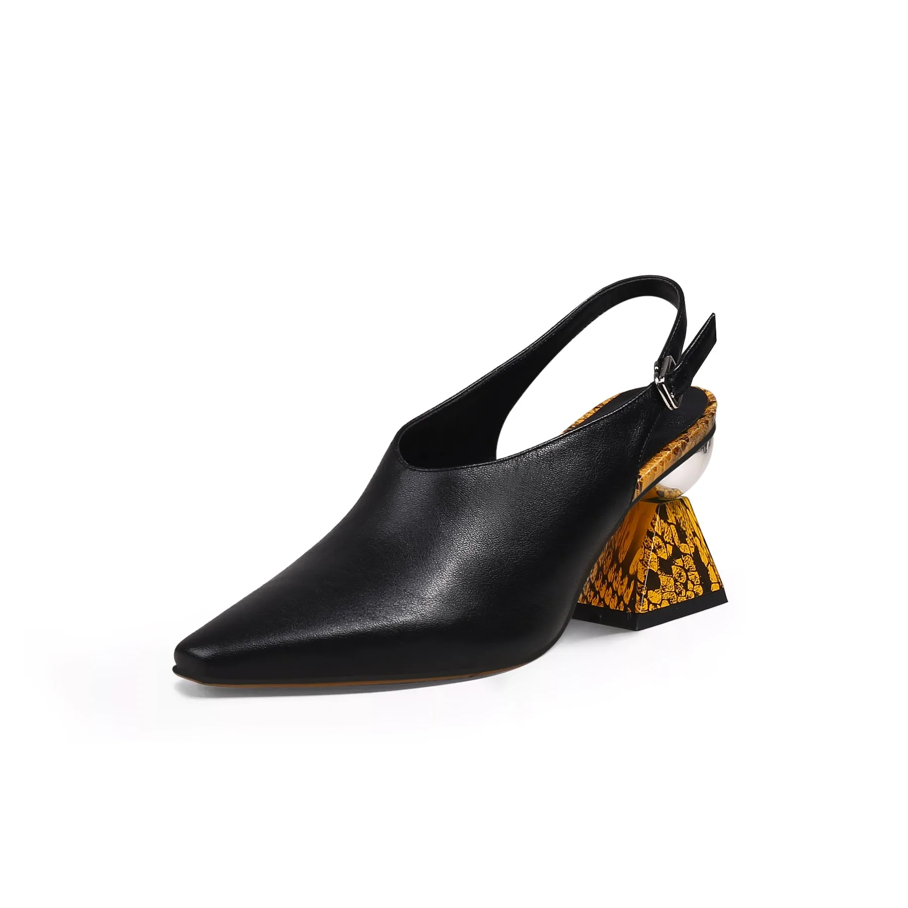 Pointed Toe Slingback Geometric Heel Mules