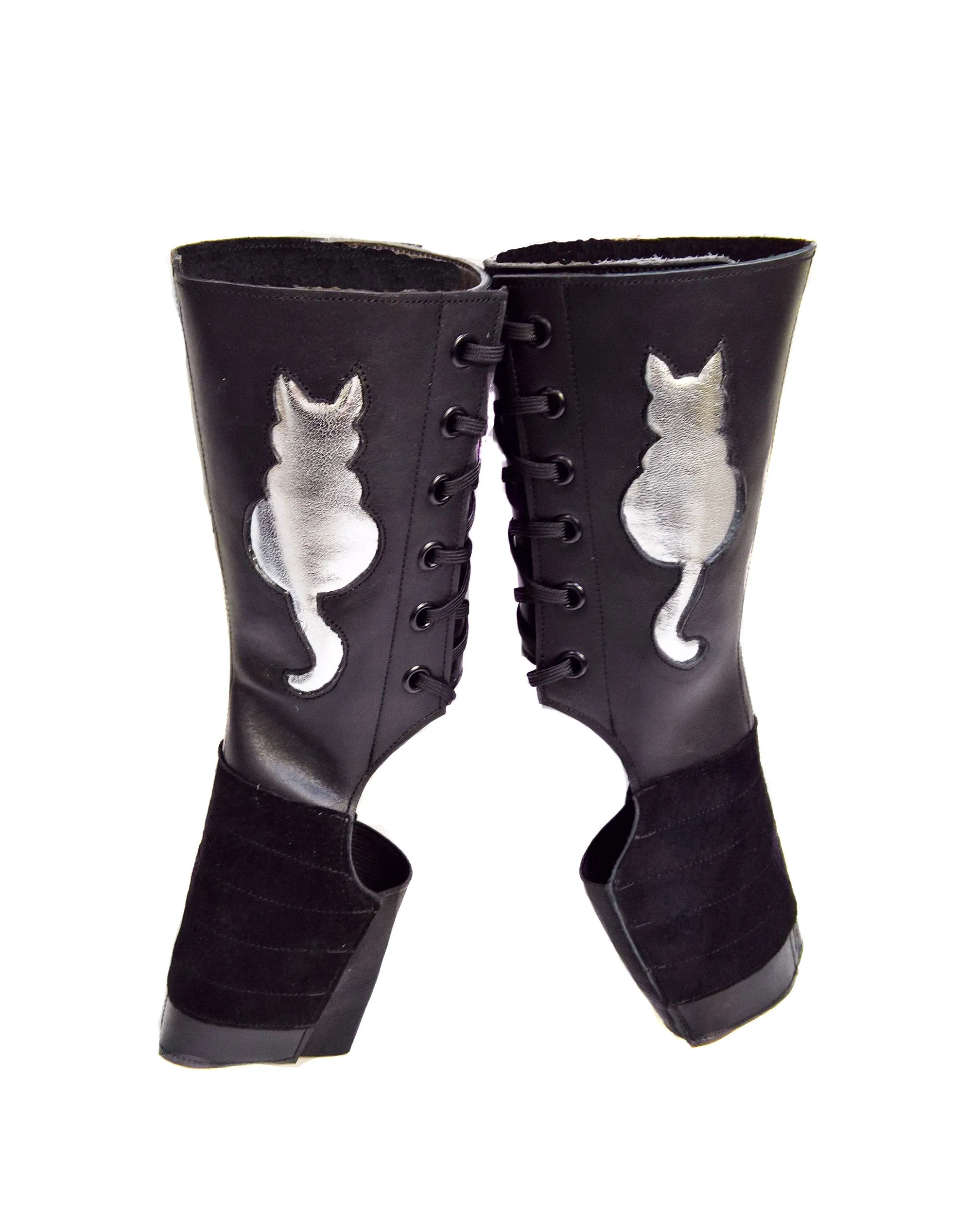 "Kitty" SHORT Black Aerial boots w/ metallic Cat   Grip Panel