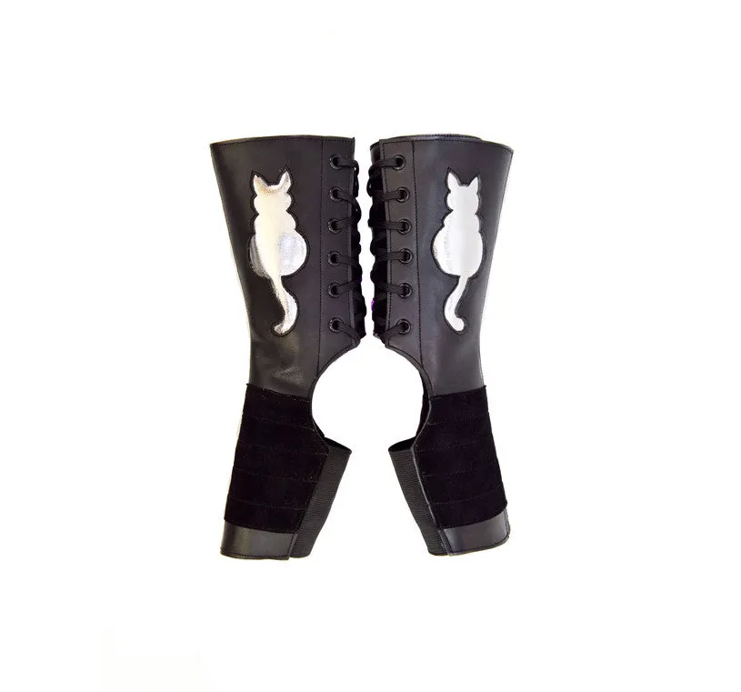 "Kitty" SHORT Black Aerial boots w/ metallic Cat   Grip Panel