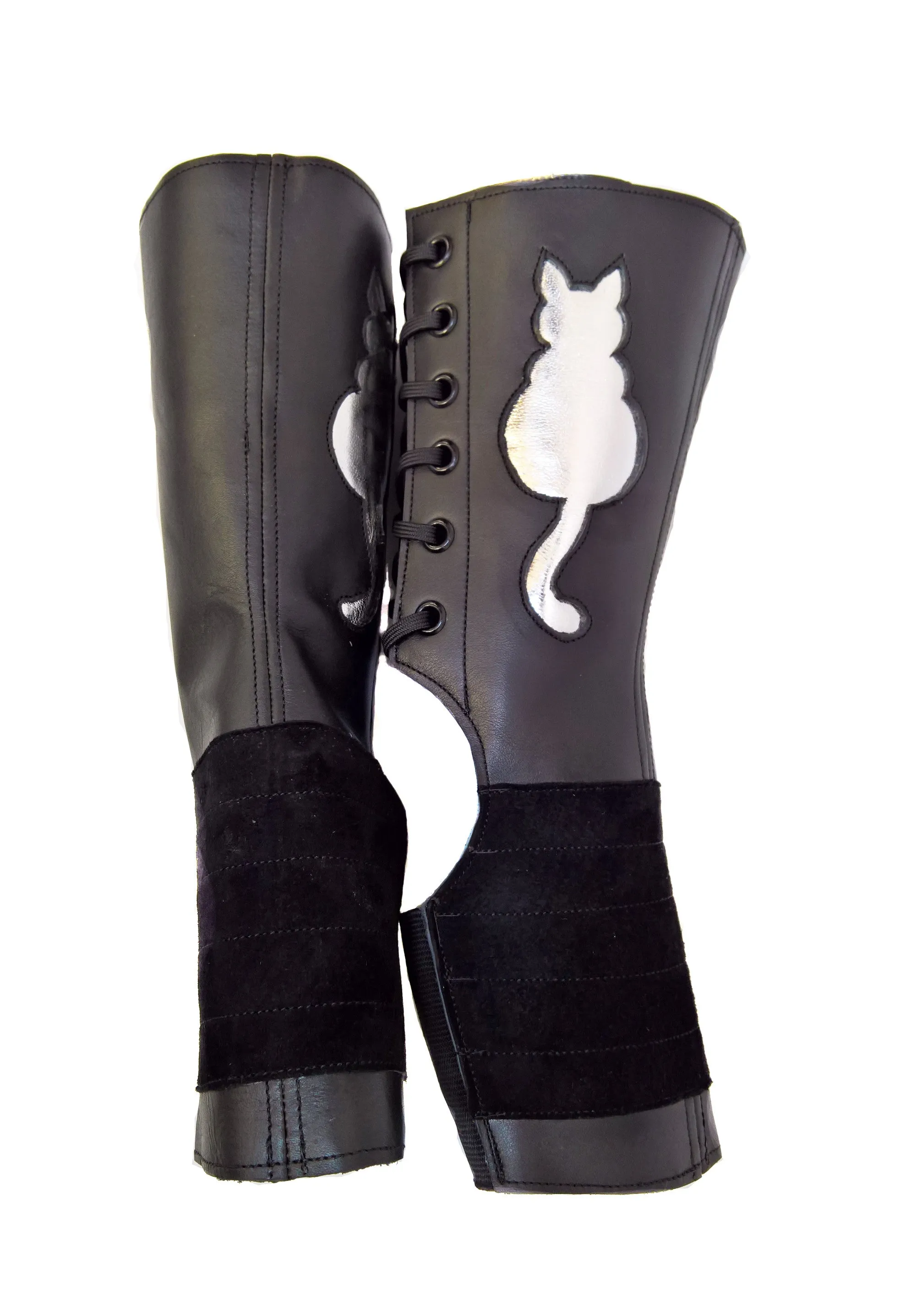 "Kitty" SHORT Black Aerial boots w/ metallic Cat   Grip Panel