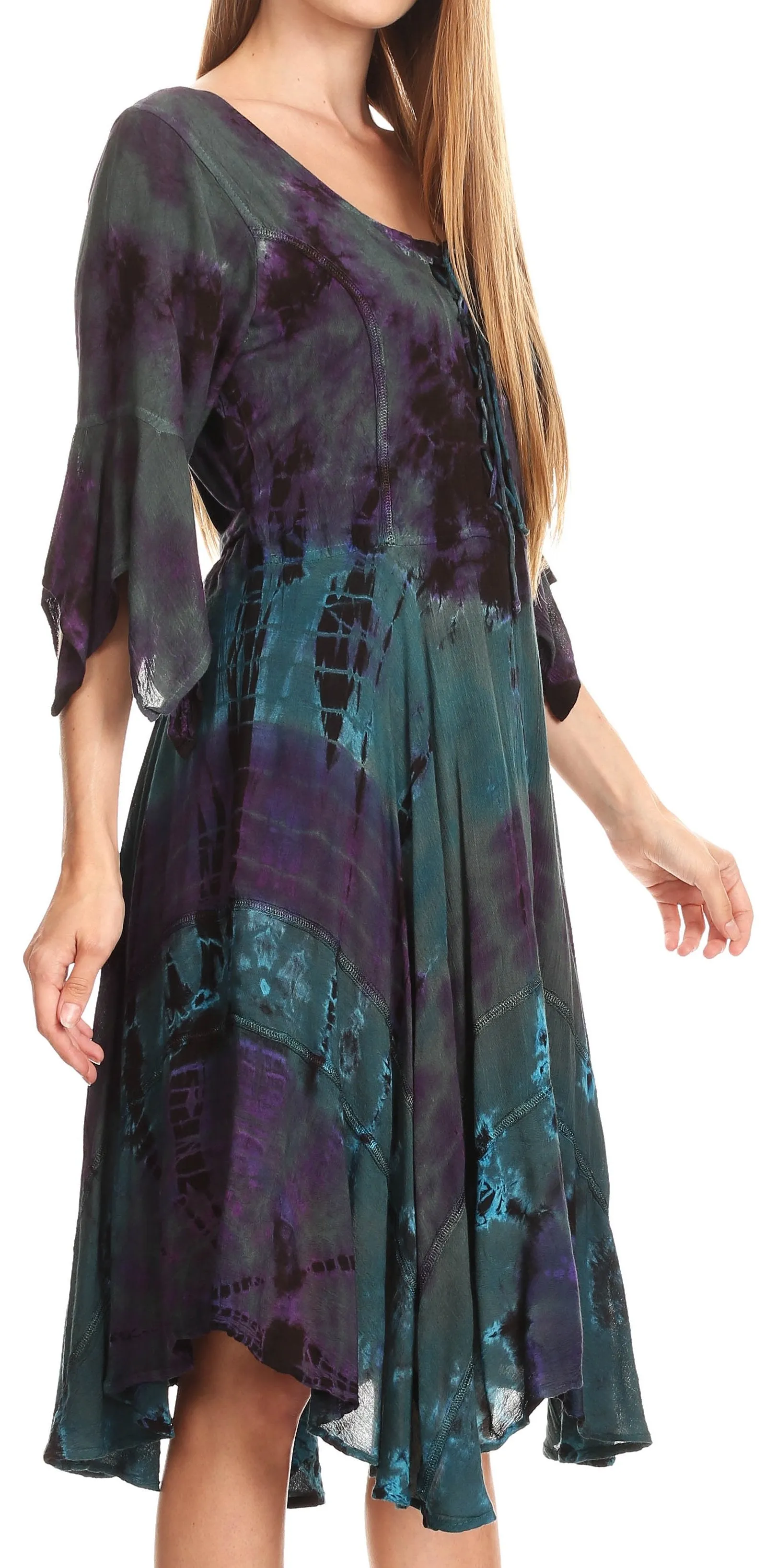 Sakkas Ceren Marble Dye Cascading Corset Dress with Handkerchief Sleeves