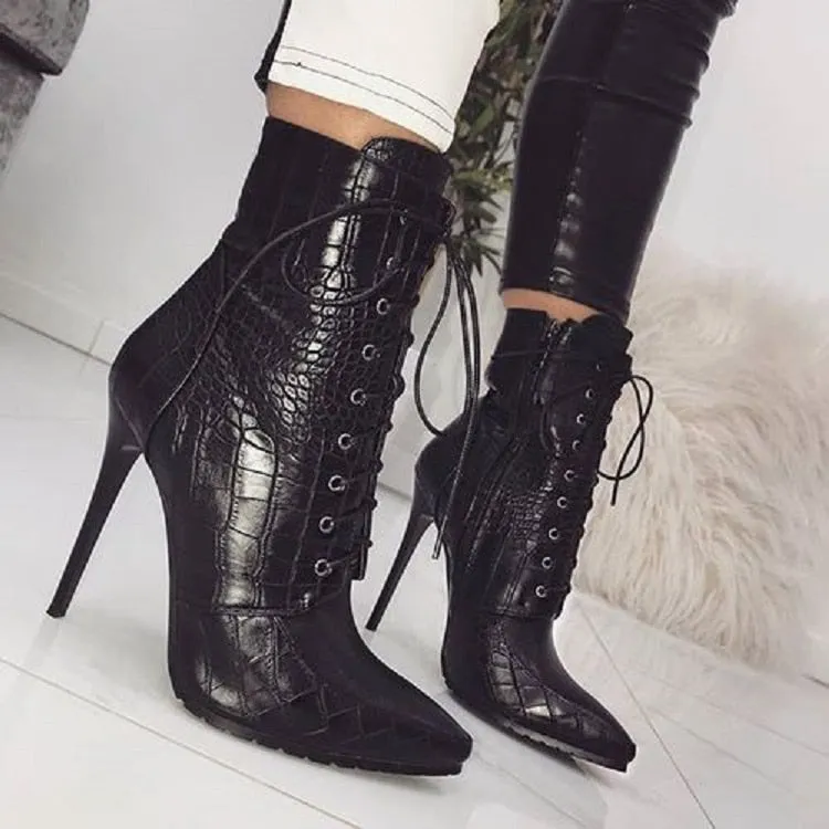 SerpentLuxe Lace-Up High Heels Chelsea Boots